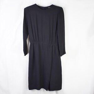 Akris Punto Dress 10 Womens Black Cocktail 100% Silk Long Sleeve Slit Chiffon
